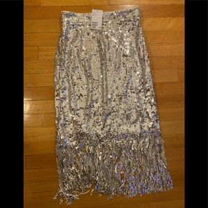 Silver sequin fringe skirt